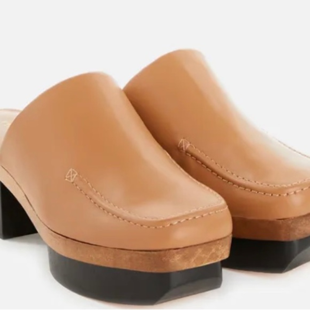 cult gaia Tan Leather Platform Clogs